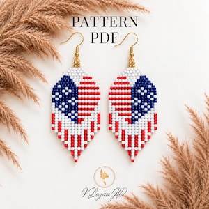 Independence Day USA Flag Earrings Pattern PDF, Patriotic Miyuki Seed Bead, 4th of July Brick Stitch Jewelry Tutorial, Digital Download