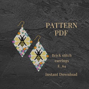 Honey Bee Earrings Pattern PDF| Brick Stitch Miyuki Seed Bead | Floral Earrings with Insect Design