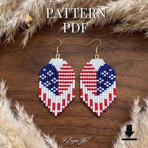 Patriotic Seed Bead Earring Pattern PDF, Brick Stitch USA Flag Design, 4th of July Miyuki Delica Earrings, DIY Beading Tutorial