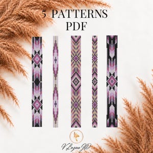Beaded Loom Bracelet Pattern Bundle PDF, 5 PDF Designs, Purple Bracelet Set