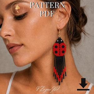 Ladybug Earrings Pattern PDF Brick Stitch Miyuki Seed Bead Lucky Earrings DIY