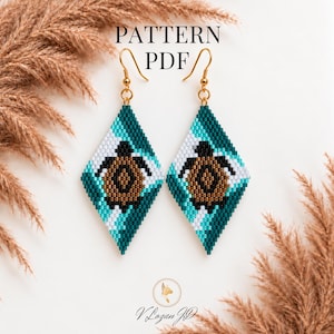 Turtle Earrings Brick Stitch Pattern PDF | Miyuki Delica Seed Bead Earrings Ocean Design Inspired Digital Download