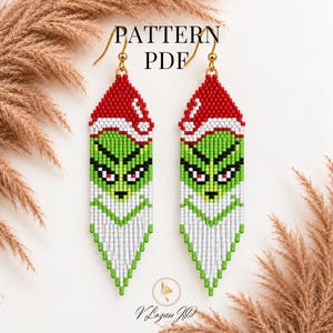 Grinch Face Funny Earrings Brick Stitch PDF Beaded Earrings Seed Bead Pattern Christmas Gift For Her