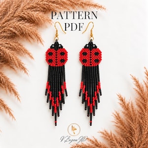 Ladybug Earrings Pattern PDF Brick Stitch Miyuki Seed Bead Lucky Earrings DIY