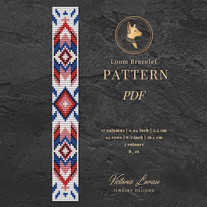 Patrón de pulsera de cuentas en telar (PDF) / Tutorial de cuentas de semillas Miyuki Delica / Pulsera geométrica azul DIY