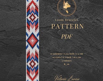 Loom Bead Bracelet Pattern PDF | Miyuki Delica Seed Beading Tutorial | Blue Geometric Bracelet DIY