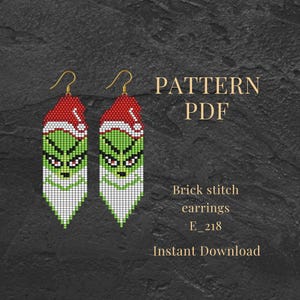 Grinch Face Funny Christmas Brick Stitch earrings Pattern PDF | Seed Bead Beading Design