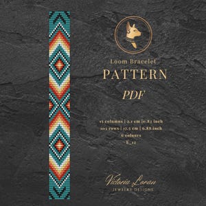 Turquoise Beaded Loom Bracelet Pattern PDF | Miyuki Delica Native Inspired Geometric Design