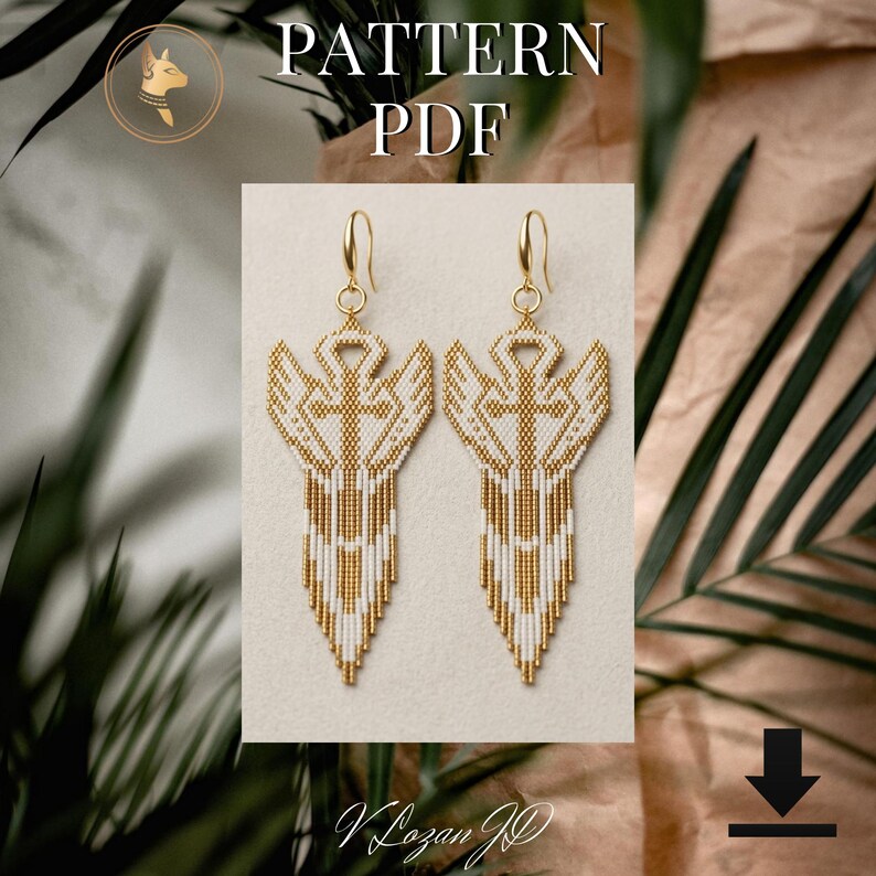 Brick Stick Cross Earrings Pattern PDF, Seed Bead Angel Wings Earrings Design, Do It Yourself, Instant Download.
