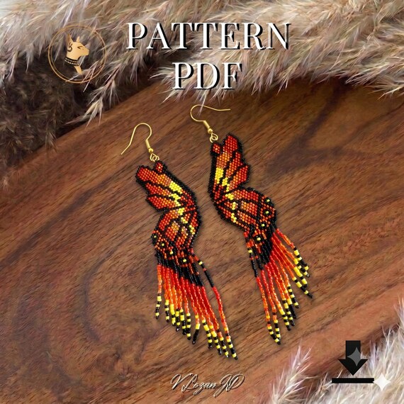 Butterfly Wings Seed Beads Earrings Pattern PDF Brick Stitch Miyuki Beading Patterns, Colorful Earrings