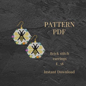 Brick Stitch Earrings Pattern PDF| Honey Bee Miyuki Seed Bead | Floral Earrings with Insect Design