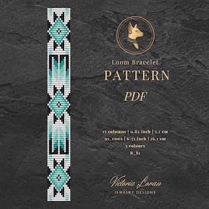 Loom Beaded Bracelet Pattern PDF, Miyuki Seed bead Geometric Mint Design DIY