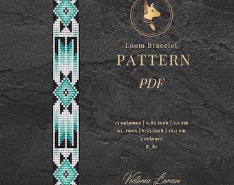 Loom Beaded Bracelet Pattern PDF, Miyuki Seed bead Geometric Mint Design DIY