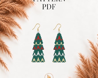 Patrón PDF para pendientes de árbol de Navidad / Punto ladrillo para cuentas Miyuki Delica