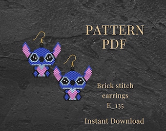 Modèle PDF de boucles d'oreilles Stitch : motif de perles de rocaille Miyuki Brick Stitch