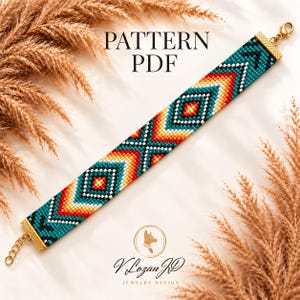 Turquoise Beaded Loom Bracelet Pattern PDF | Miyuki Delica Native Inspired Geometric Design