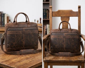 Handmade Leather Briefcase Full Grain | Personalized Vintage Laptop Bag | Office Satchel | Gift for Him