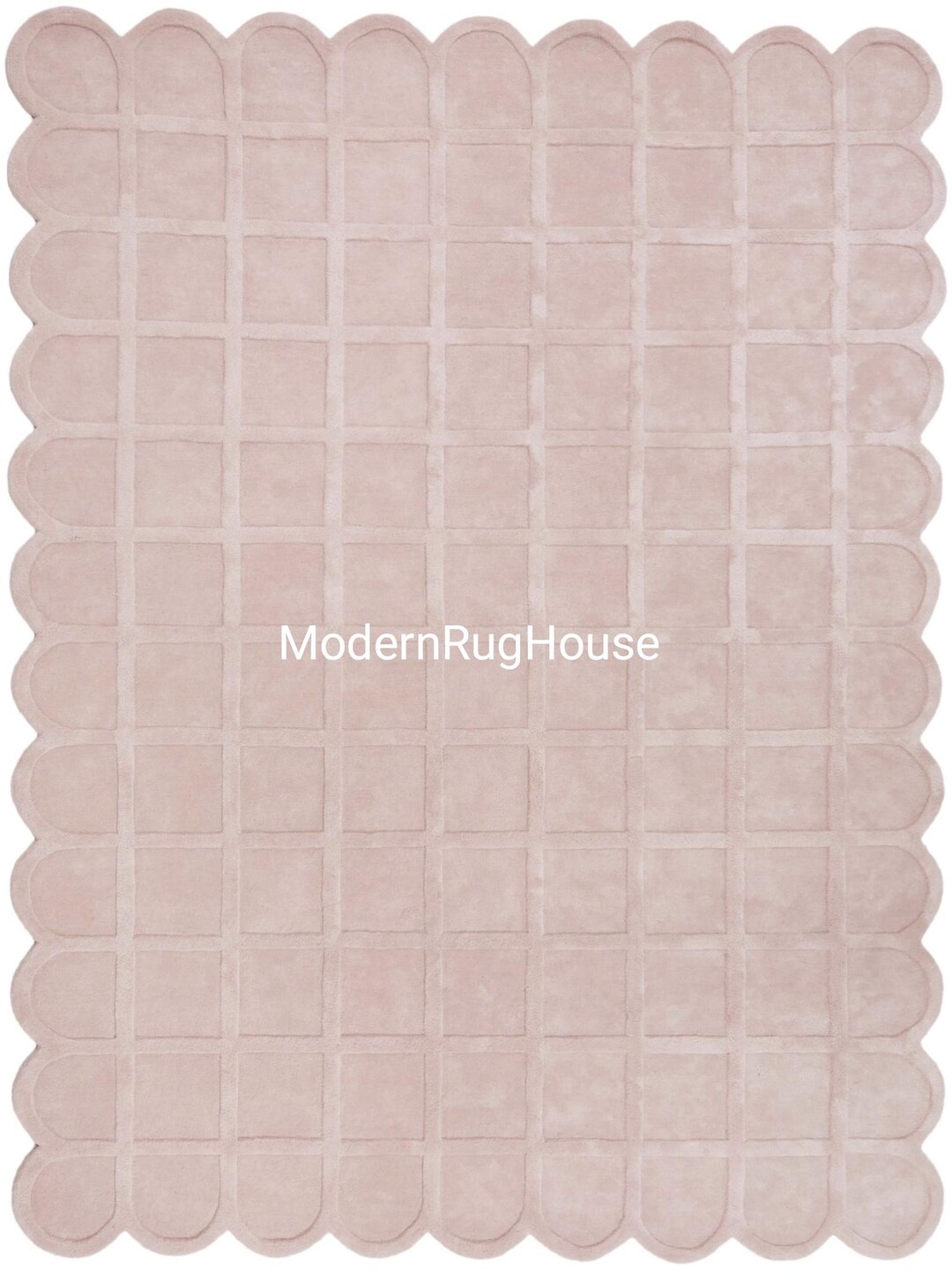 Hand-tufted Scalloped Edge Wool Rug - Modern Arched Geometric Area Rug ...