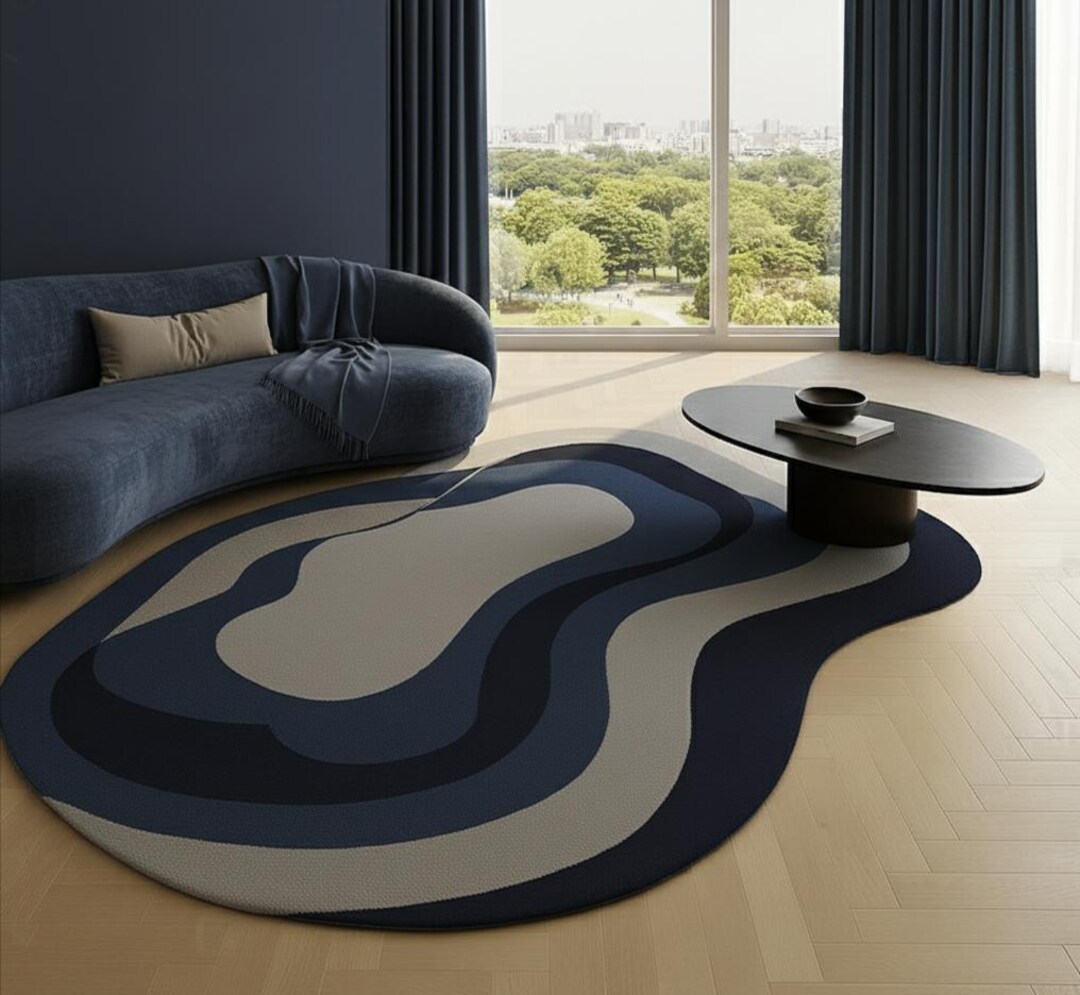 Abstract Indigo Area Rug | Modern Fluid Pattern Floor Mat - Etsy