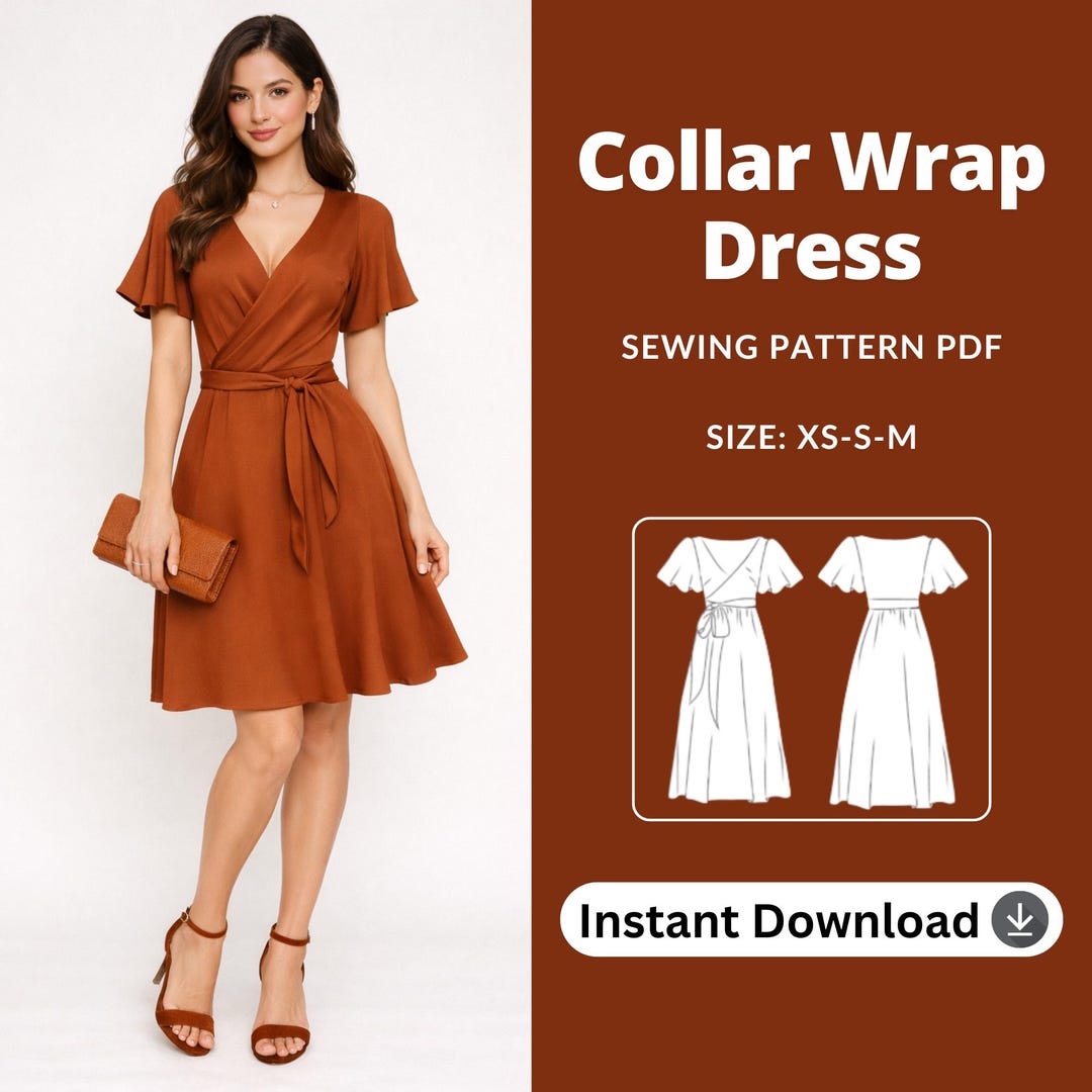 Midi Wrap Dress Sewing Pattern | DIY Linen Surplice (PDF Pattern) - Etsy