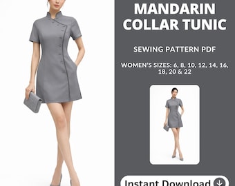 Mandarin Collar Tunic Sewing Pattern | Women's Uniform, Sizes 6-22 (PDF Pattern)