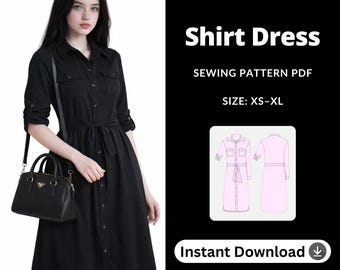 Classic Shirt Dress Sewing Pattern | Women's Button Front, XS-XL (PDF Pattern)