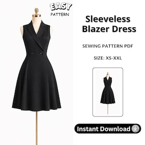 Sleeveless Blazer Dress Sewing Pattern PDF | Women Tailored Dress | XS-XXL | Beginner Friendly | Instant Download