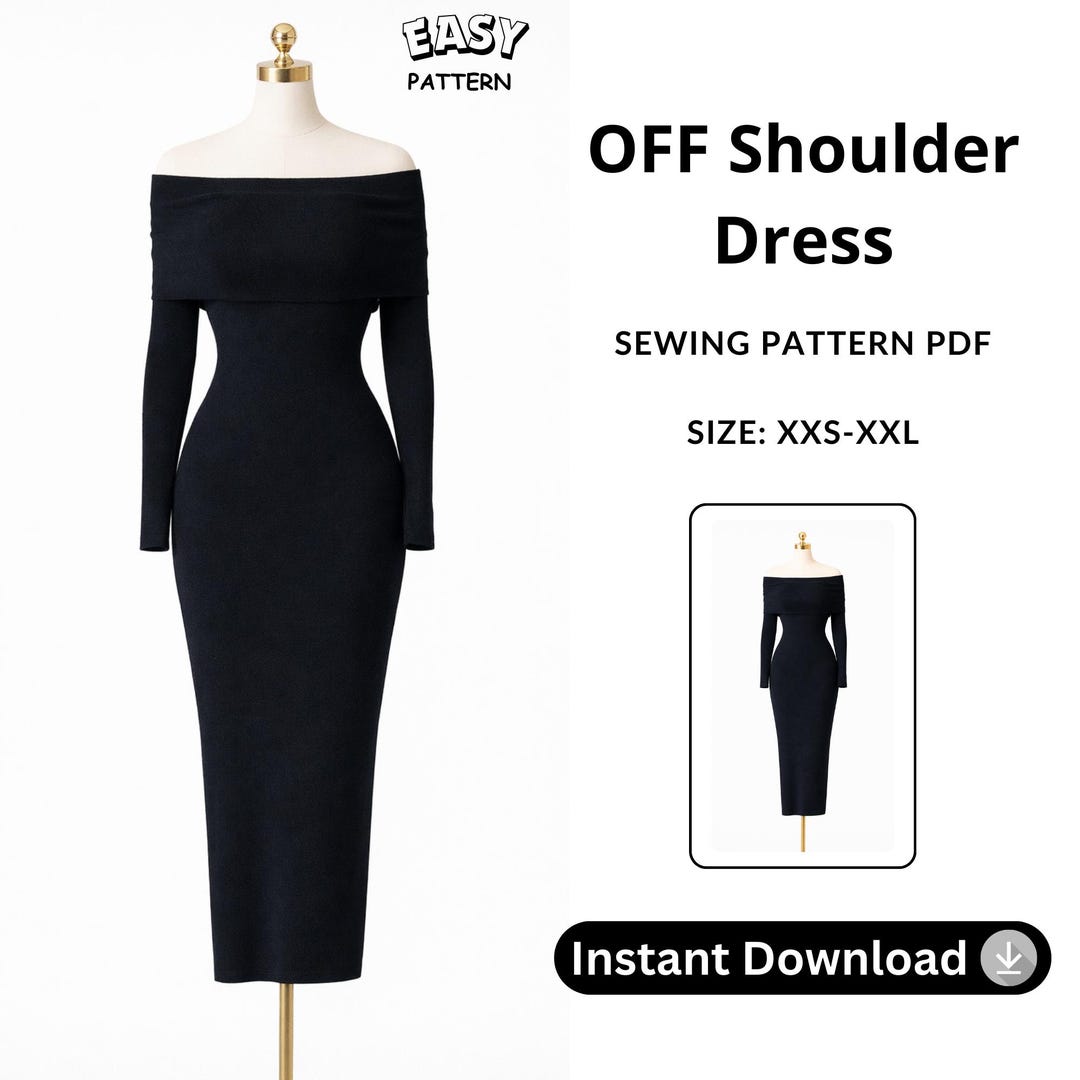 Off Shoulder Dress Sewing Pattern PDF, Xs–xxl–beginner Friendly Instant ...