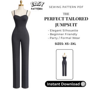 Tailored Jumpsuit Sewing Pattern PDF | XS–3XL | Formal Outfit DIY | Instant Download