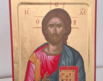 Jesus Christ Icon Hand Painted,Pantocrator,Gold Leaf Byzantine icon