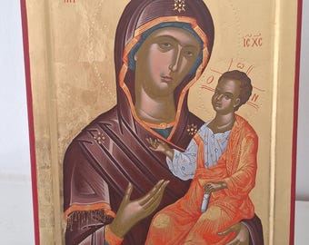 Theotokos and Christ Child Icon-Hand Painted Religious Artwork