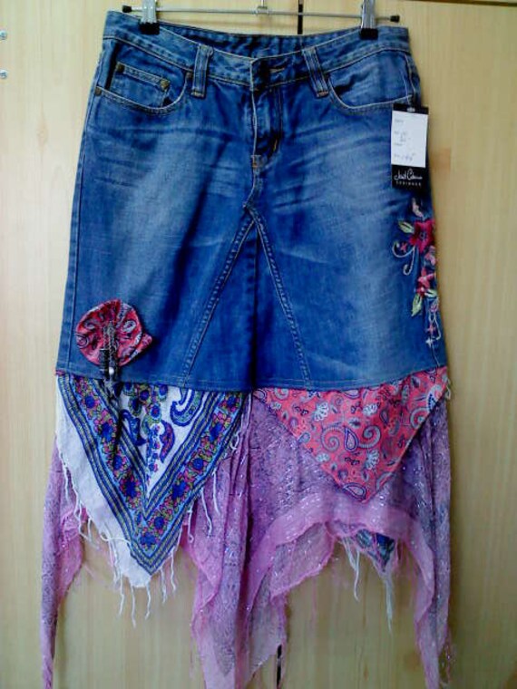 Skirt Recycled Denim with Handkerchief Hem Etsy