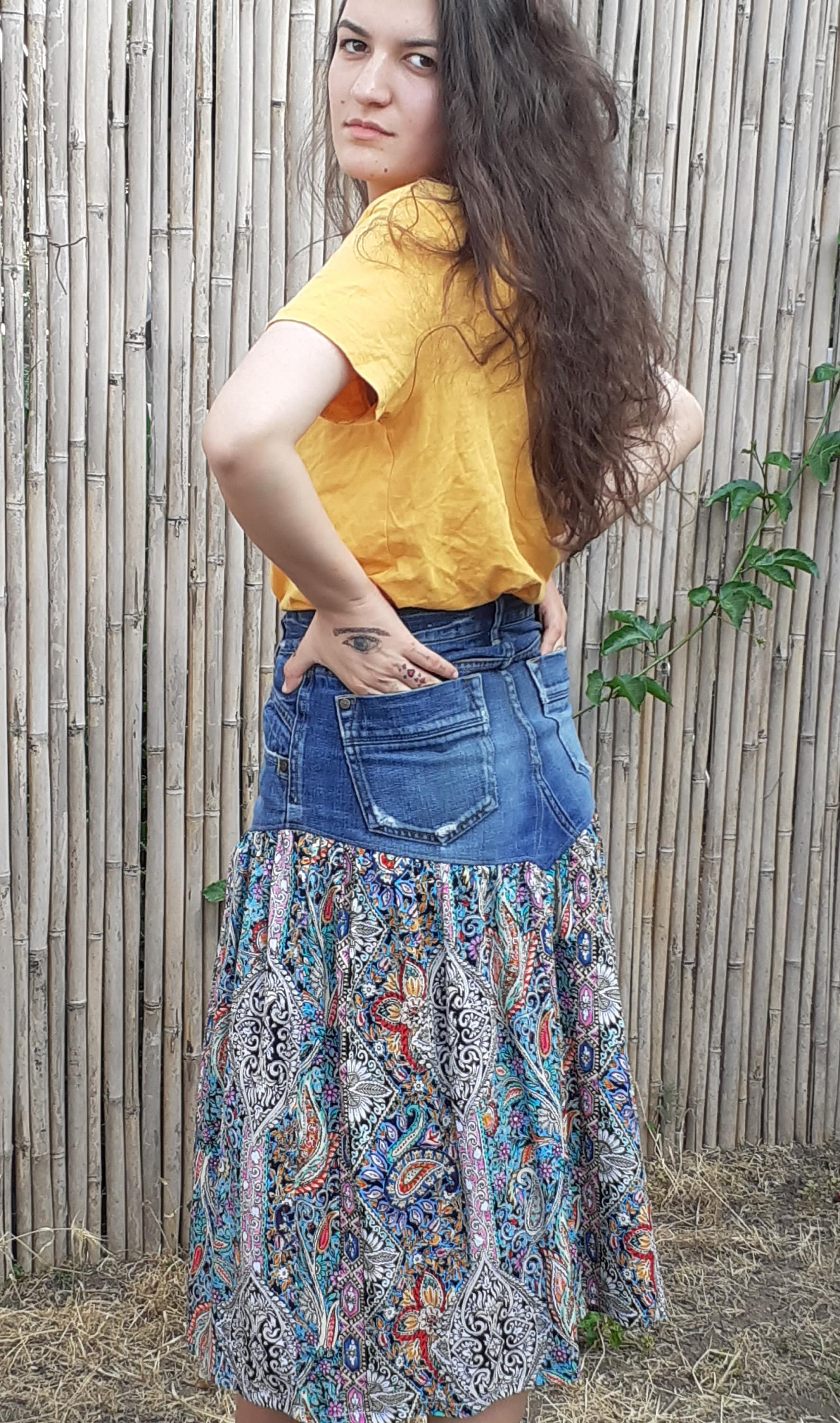 Boho Jeans Skirt - Etsy UK