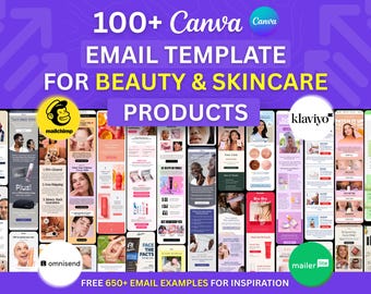 100+ Canva Email Template for Skincare Products Beauty Brands Email Marketing Campaign Flodesk Klaviyo Mailchimp Newsletter Email Automation