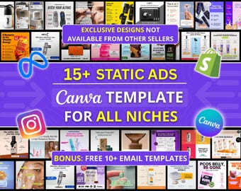 あらゆるニッチに対応したFacebook静止広告Canvaテンプレート15種類以上：メタ＆Instagramメディアバイイング、有料広告デザイン、ソーシャルメディアマーケティングクリエイティブ