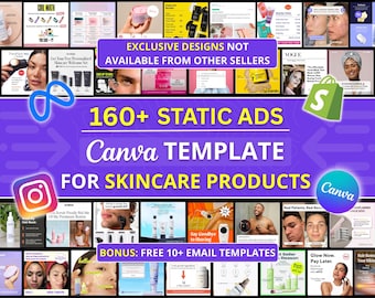 160+ Facebook Static Ads Canva Template For Skincare Products, Estheticians Meta Media Buying, Dermatology Social Media Marketing Creatives