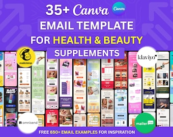 35+ Canva Email Template for Health & Beauty Supplement Email Marketing Campaign Flodesk Klaviyo Mailchimp Newsletter Email Automation Flow