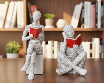 Resin Reader Figurine, Abstract Book Sculpture, Bookshelf Decor
