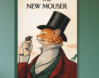 The New Mouser – Vintage Cat Gentleman Art Print | Whimsical Cat Wall Art | Retro Magazine Style Illustration | Digital Download