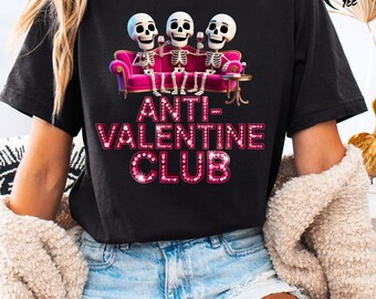 Anti Valentine Club PNG, Sparkle Glitter Skeleton Wine Shirt, Bling Skeletons Sublimation, Funny Galentine, Goth Heart Art, Funny Love Shirt