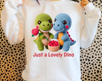 3D Knit Dinosaur Valentine PNG, Faux Yarn Dino Rose Heart Shirt Design, Crochet T-Rex Sublimation, Just a Lovely PNG, Cute Animal PNG, Love