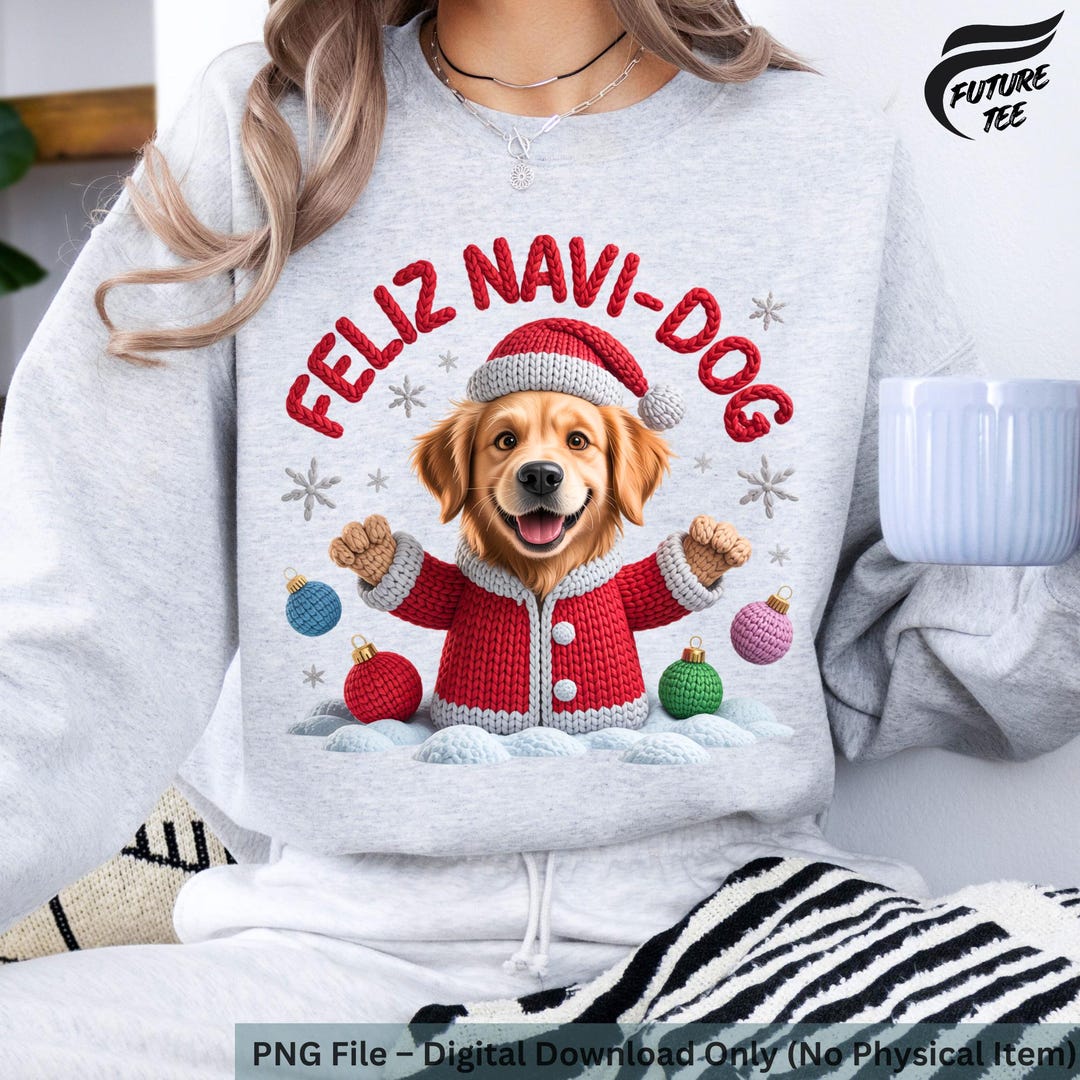 Feliz Navi Dog Golden Retriever PNG, 3D Knit Christmas Shirt Design ...