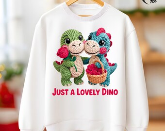 3D Knit Dinosaur Valentine PNG, Faux Yarn Dino Rose Heart Shirt Design, Crochet T-Rex Sublimation, Textured Puff Print, Cute Animal PNG