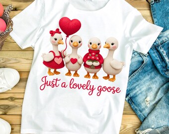 3D Knit Goose Valentine PNG, Faux Yarn Just a Lovely Goose Shirt Design, Crochet Geese Sublimation, Textured Puff Print, Knitted Love PNG