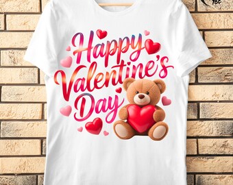 Glitter Valentines Day PNG, Rhinestone Teddy Bear Shirt Design, Sparkling Happy Valentine Sublimation, Fluffy Bear Heart, Digital Download