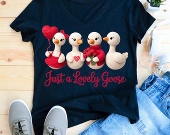 3D Knit Goose Valentine PNG, Faux Yarn Just a Lovely Goose Shirt Design, Crochet Geese Sublimation, Textured Puff Print,  Knitted Love PNG