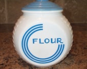 Vintage Fire King Vitrock Blue Circle FLOUR Canister
