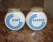 Vintage Fire King Vitrock Blue Circle Salt Pepper Shakers