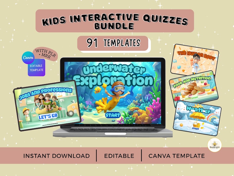 Kids Interactive Quiz Games | 91 Canva Templates With Resell Rights - Etsy