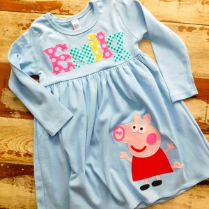 Peppa Pig Birthday, Peppa Pig Personalized Dress, 4 Dress Colors, Long, Short Sleeved or Sleeveless, 3-6m to 8yrs, Peppa and George Birthday afbeelding 2